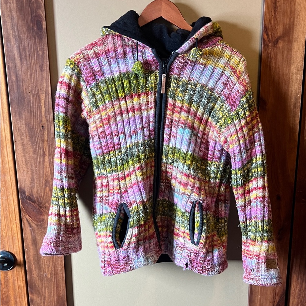 Multicolor Kyber outerwear 100% Wool Hooded Women's Jacket Medium